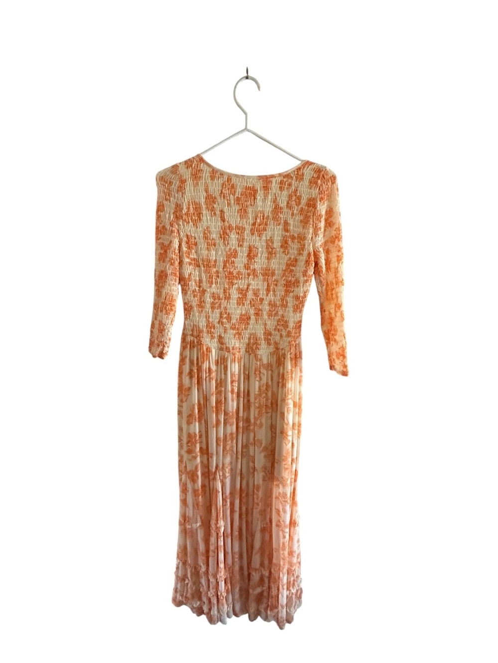 Free People Floral Smocked Maxi Dress Small Cream Orange Boho - Picture 4 of 12